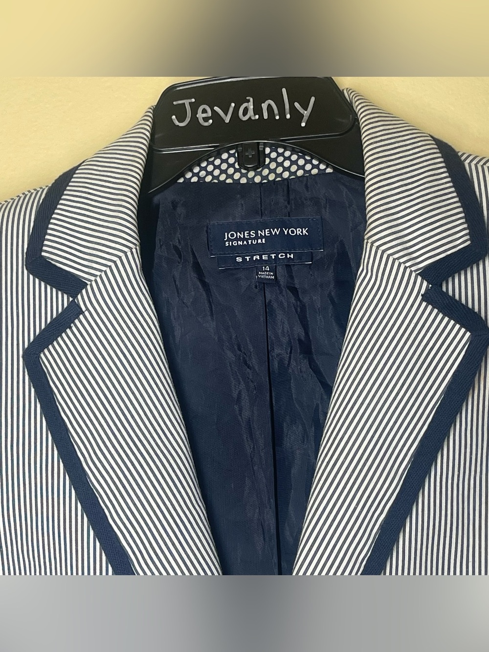 Jones New York White and Navy Striped Blazer with Gold Buttons - Picture 3 of 5
